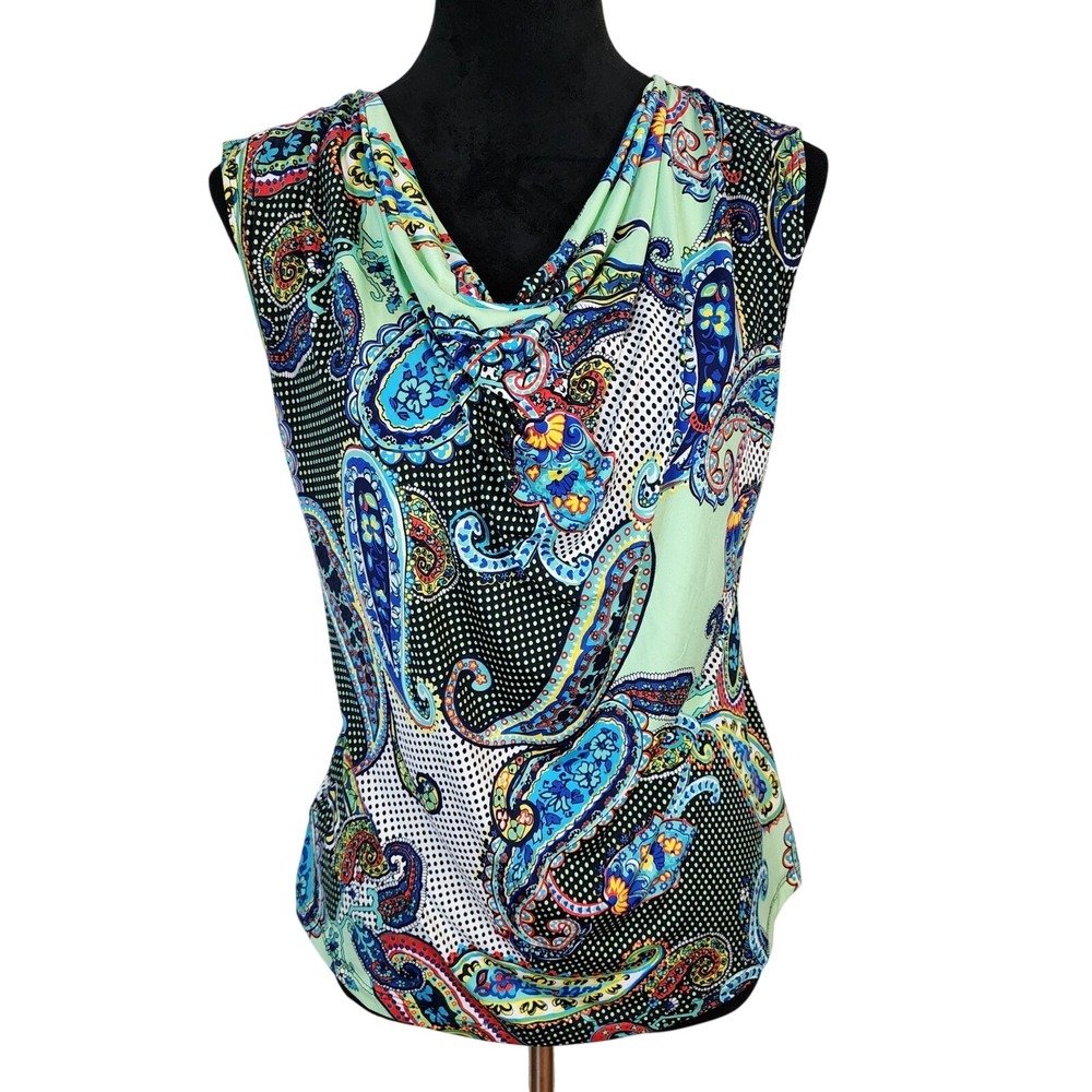 JENNIE & MARLIS Size Medium Bold Paisley Cowl Neck Sleeveless Business Blouse